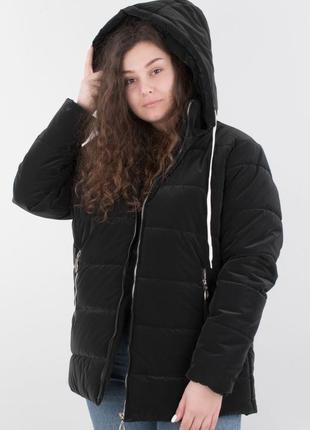 Стильная черная осенняя весенняя демисезон куртка с капюшоном большой размер батал1 фото