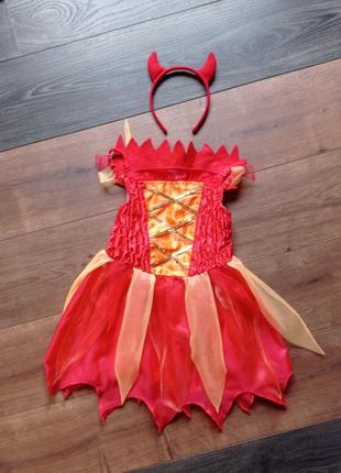 Карнавальное платье костюм чертик чертовка 3-4 года продажа код 9w