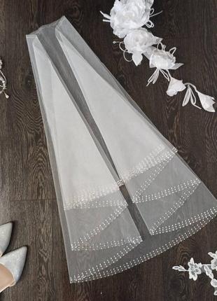 Фата с камнями, стразы, 2 яруса, молочная, новая