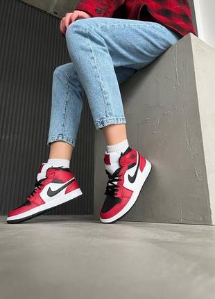 Nike Gorge jordan 1 mid black red white брендовые кроссовки найк джордан красные женские унисекс новинка тренд весна лето осень червоні жіночі кросівки