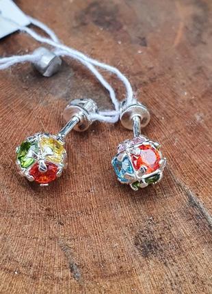 Серебряные пусеты с цветными фианитами