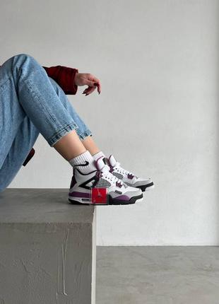 Nike air jordan retro 4 white purple x paris saint germain новинка кроссовки найк джордан белые фиолетовые фіолетові білі кросівки весна літо осень10 фото