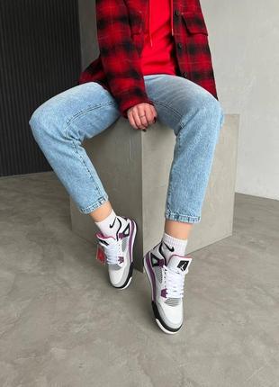 Nike air jordan retro 4 white purple x paris saint germain новинка кроссовки найк джордан белые фиолетовые фіолетові білі кросівки весна літо осень5 фото