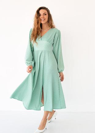 Платье миди с вырезом на спине в горох.