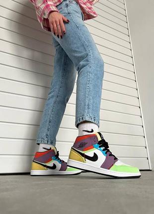 Nike air jordan 1 mid multicolor 3 женские яркие цветные кроссовки найк джордан жіночі кольорові кросівки весна літо осінь