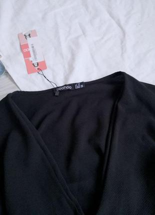 Красивая черная блузка на запах с бантом3 фото