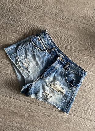 🔝стильные рванине джинсовые короткие шорты 38/м pull&bear