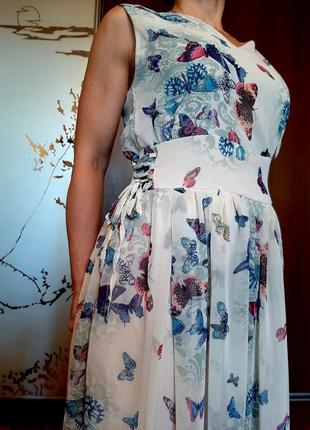 Новое воздушное бежевое платье из шифона в милых бабочках fll5 фото