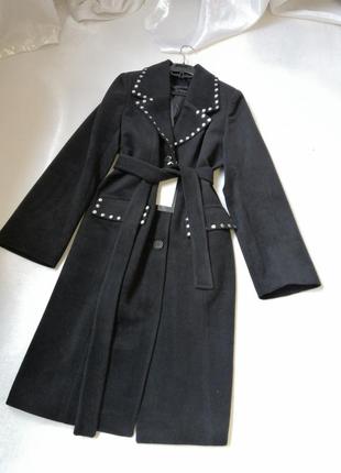⛔ стильное пальто деми длина миди с заклёпками на воротнике и клапанах кармана ,1 фото