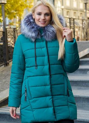 Женская зимняя куртка с мехом, цвет изумруд2 фото