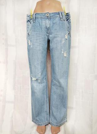 Свободные голубые джинсы с гранжем, 100% хлопок