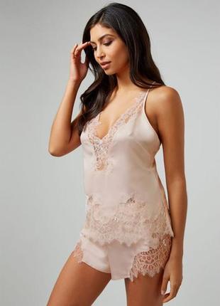 Атласная пижама от boux avenue/бежевая пижама с кружевом /сатиновая пижама. нюд