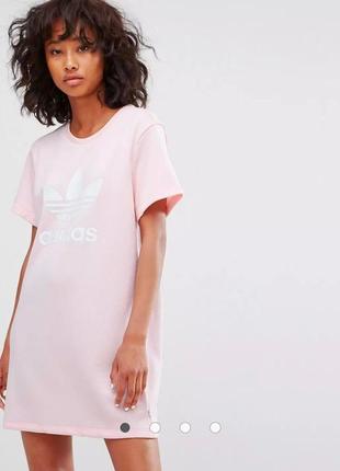 Світло-рожеве плаття-футболка з логотипом-трилисником adidas originals1 фото