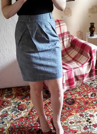 Хлопковая юбка красивого фасона на высокой талии(посадке), деловая5 фото