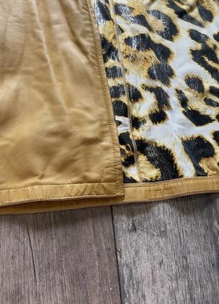 Кожаный двухсторонний плащ кожаная  курточка большой размер бежевый леопард6 фото