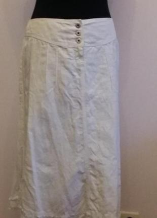 Белая льняная юбка на хлопковой подкладке1 фото