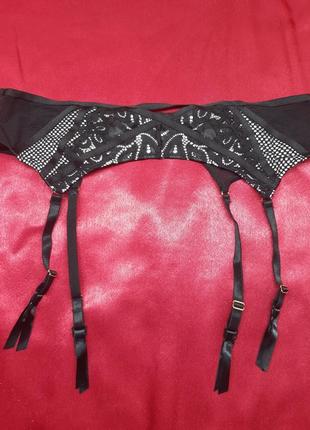 Идеальный чёрный чорний кружевной винтажный однотонный секси сексуальный пояс поясок для чулков чулків большого размера2 фото
