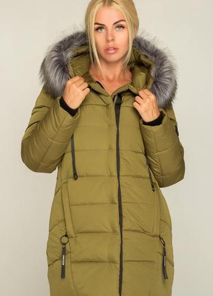 Зимняя куртка,пальто цвета хаки5 фото
