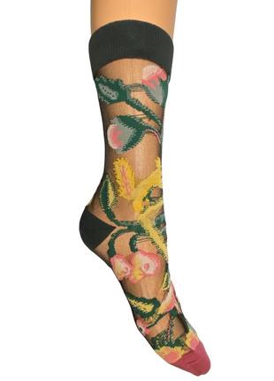 Трендові жакардові прозорі шкарпетки в стилі харадзюку, пташки, квіти, 36-39