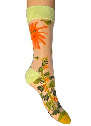 Трендові жакардові прозорі шкарпеткии в стилі харадзюку, сонце, квіти, 36-39