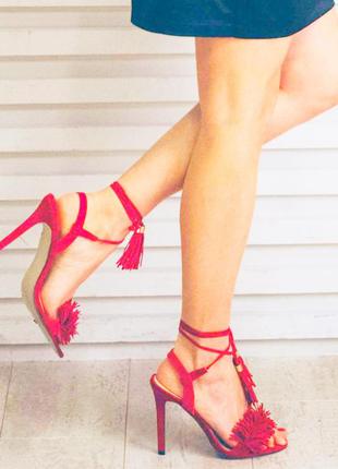 Красные босоножки на высоком каблуке, 25 см по стельке