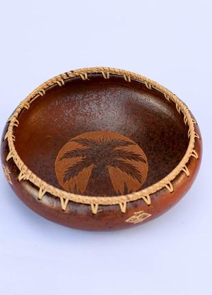 Миска керамическая круглая с ротанговой оплеткой диаметр 35 см