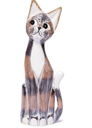 Статуетка кішка трехмастная з білою грудкою дерев'яна висота 25см