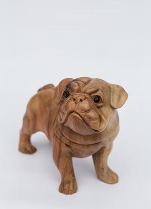 Статуэтка собаки деревянная мопс патрик длина 30см