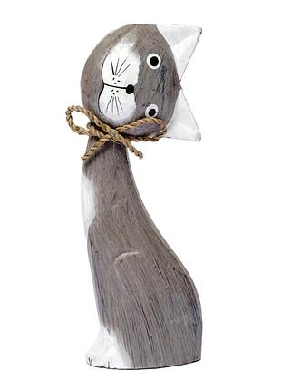 Статуетка кіт дерев'яний сірого кольору голова на бік висота 16см