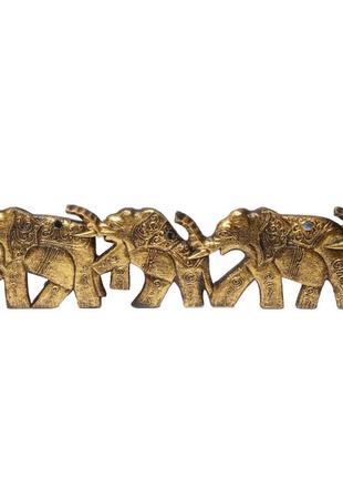 Панно настенное деревянное пять слонов с золотистой патиной длина 1м