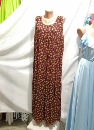 Платье сарафан из натуральной ткани штапель цветочный принт размер единый, за счёт фасона подходит н4 фото