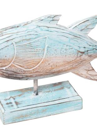 Статуэтка рыба деревянная на подставке бирюзовая,длина 40см,ширина 20см