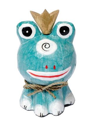 Статуетка жаби у короні дерев’яна висота 13см
