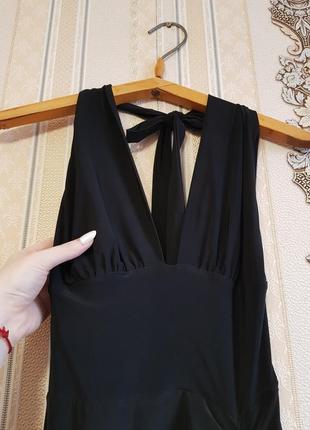 Стильное лёгкое эластичное платье, чёрное платье миди с разрезом, сукня через шею4 фото
