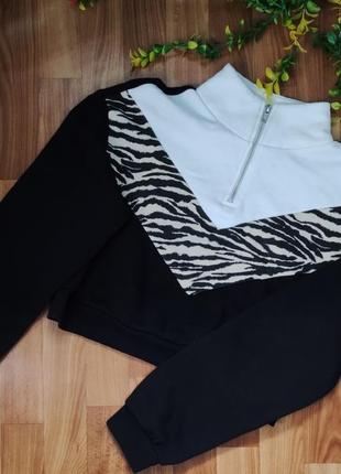Короткий свитшот, толстовка черная/тигровая полоска, h&m