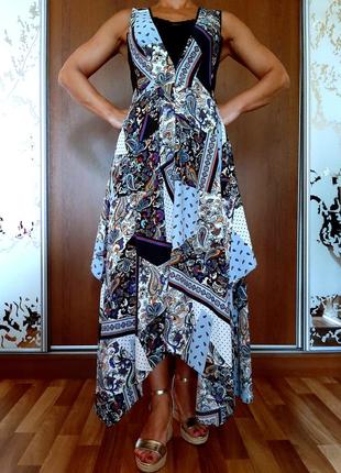 Красивейший ассиметричный сарафан с ярким принтом в стиле бохо
