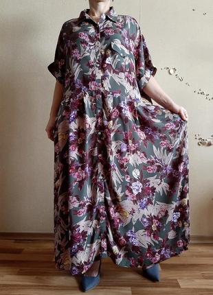 Легке натуральне сукня-сорочка з принтом з квітів из100% віскози2 фото