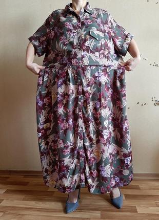 Легке натуральне сукня-сорочка з принтом з квітів из100% віскози6 фото