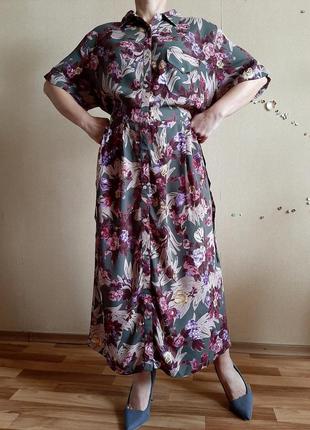 Легке натуральне сукня-сорочка з принтом з квітів из100% віскози7 фото