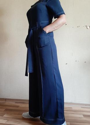 Базовый легкий синий комбинезон с широкими брюками6 фото