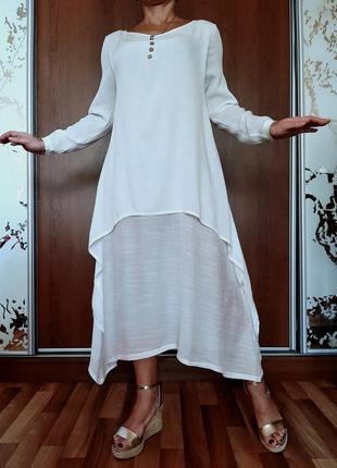 Натуральное белоe двухслойное ярусное платье в стиле бохо от yipinyichu