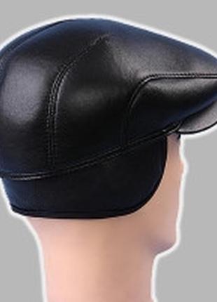 Мужская кепка чёрная из натур кожи 61-625 фото