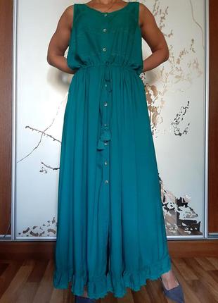 Натуральное бирюзово-зеленое платье макси из 100% вискозы1 фото