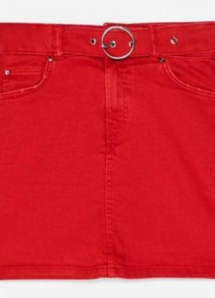 Класна червона джинсова міні-спідниця (кежуал), bershka3 фото