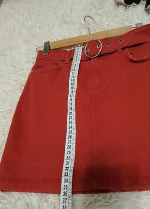 Класна червона джинсова міні-спідниця (кежуал), bershka8 фото