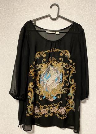 Шифоновая блуза с рисунком черная1 фото