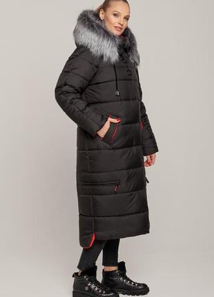 Зимнее пальто-куртка ниже колена черное4 фото