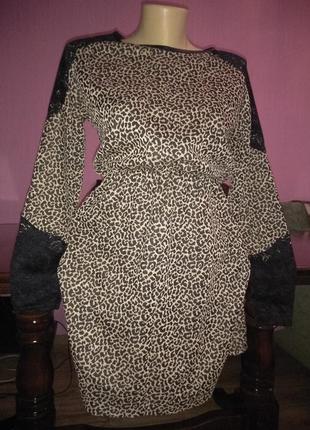 Гарне плаття в анімалістичний леопардовий принт з чорним мереживом 🐆1 фото