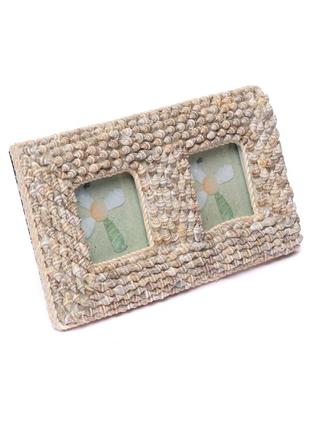 Фоторамка з мушлі подвійна, 30 см*15 см (сіра мушля)