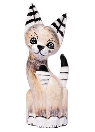 Статуэтка кот  деревянный объемный цвет бежевый фауст высота 30см